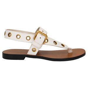 Celine Eyelet T-Strap Flat Sandals in White Leather
